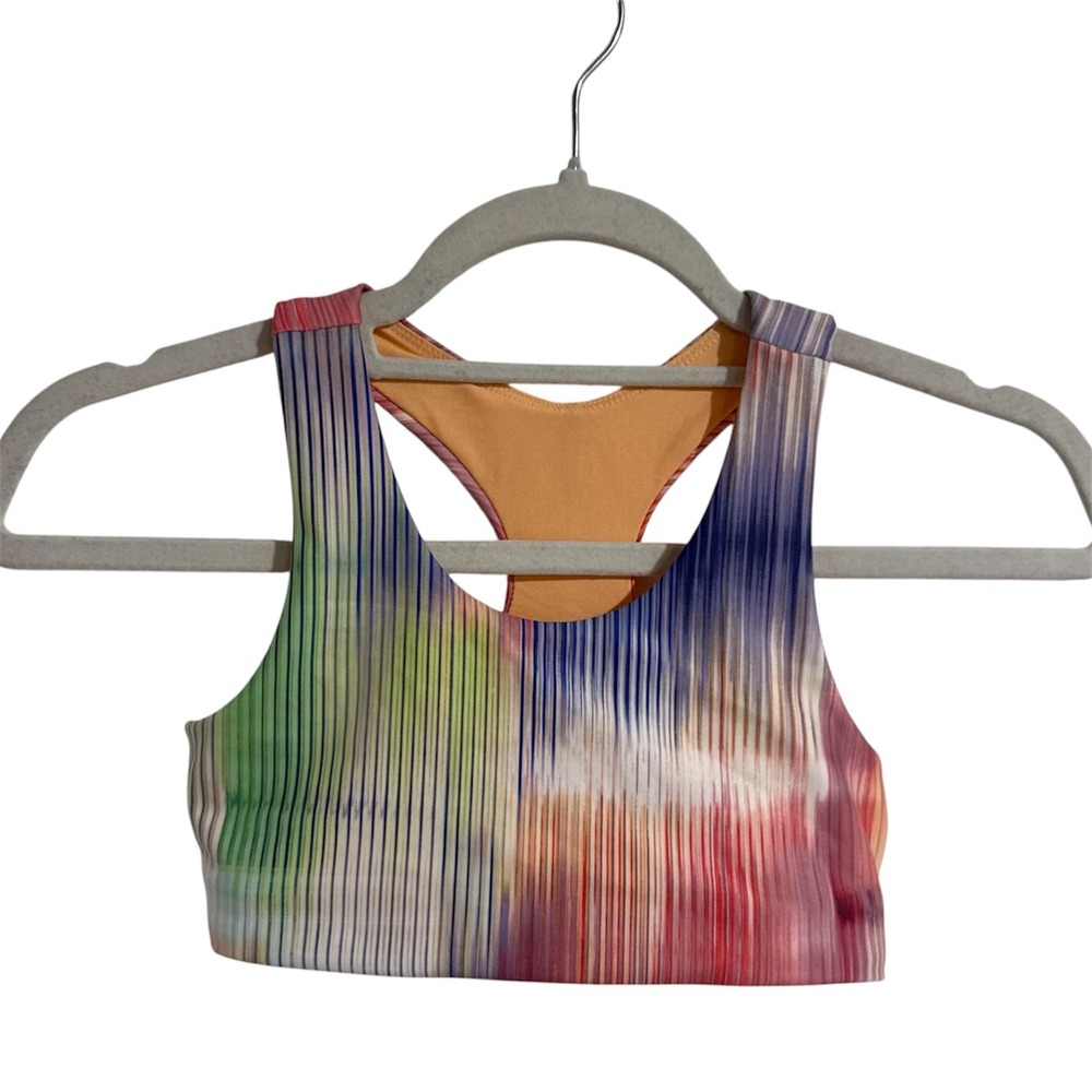 DSG Girls Momentum Sports Bra Prismatic Reflection Multi Color Striped Sz S‎ NWT